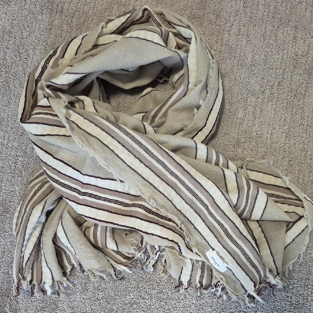 🌞Wilfred Beige and Brown Striped Scarf Blanket With Little Holes See Pictures